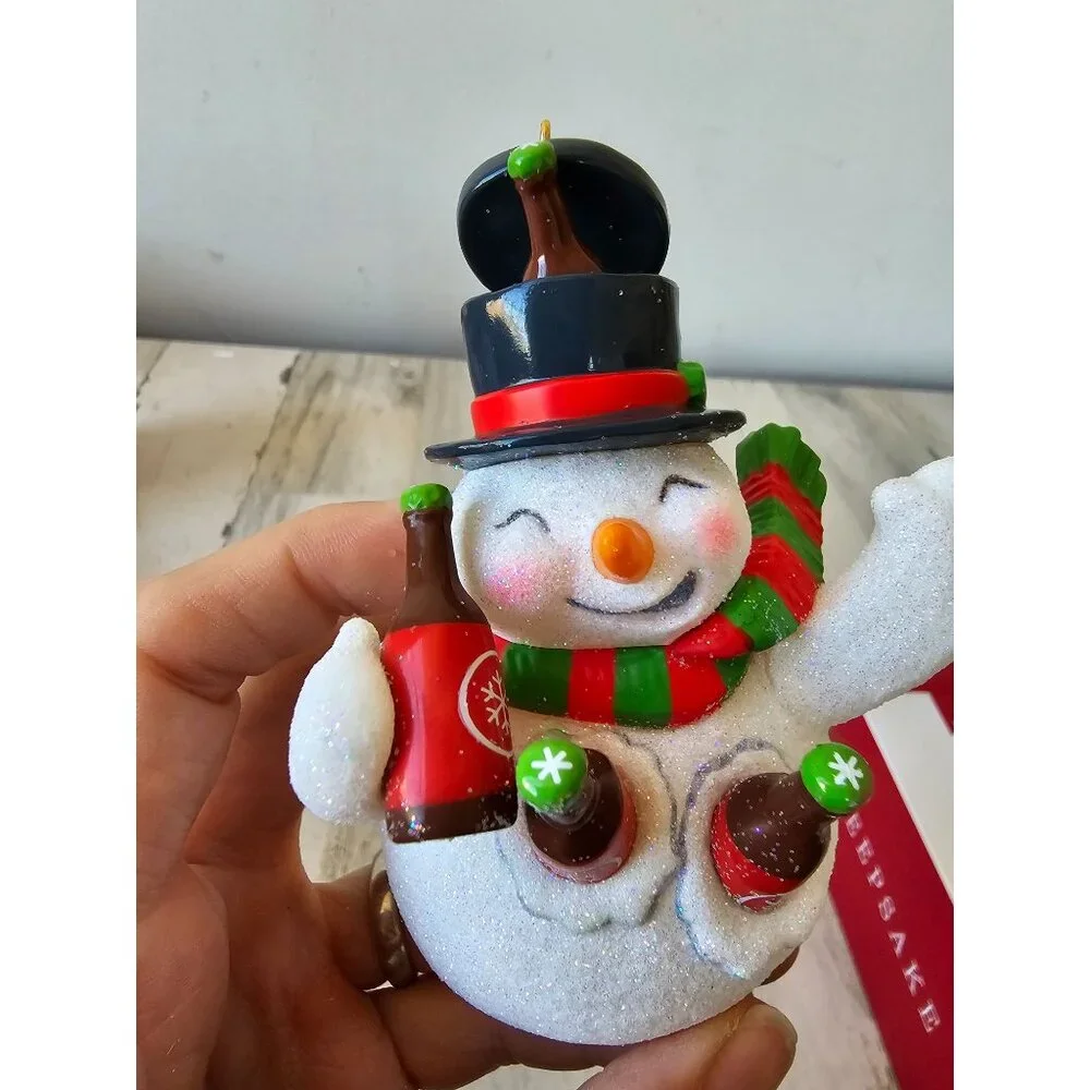 Hallmark jolly beer belly snowman ornament new‎ Xmas tree